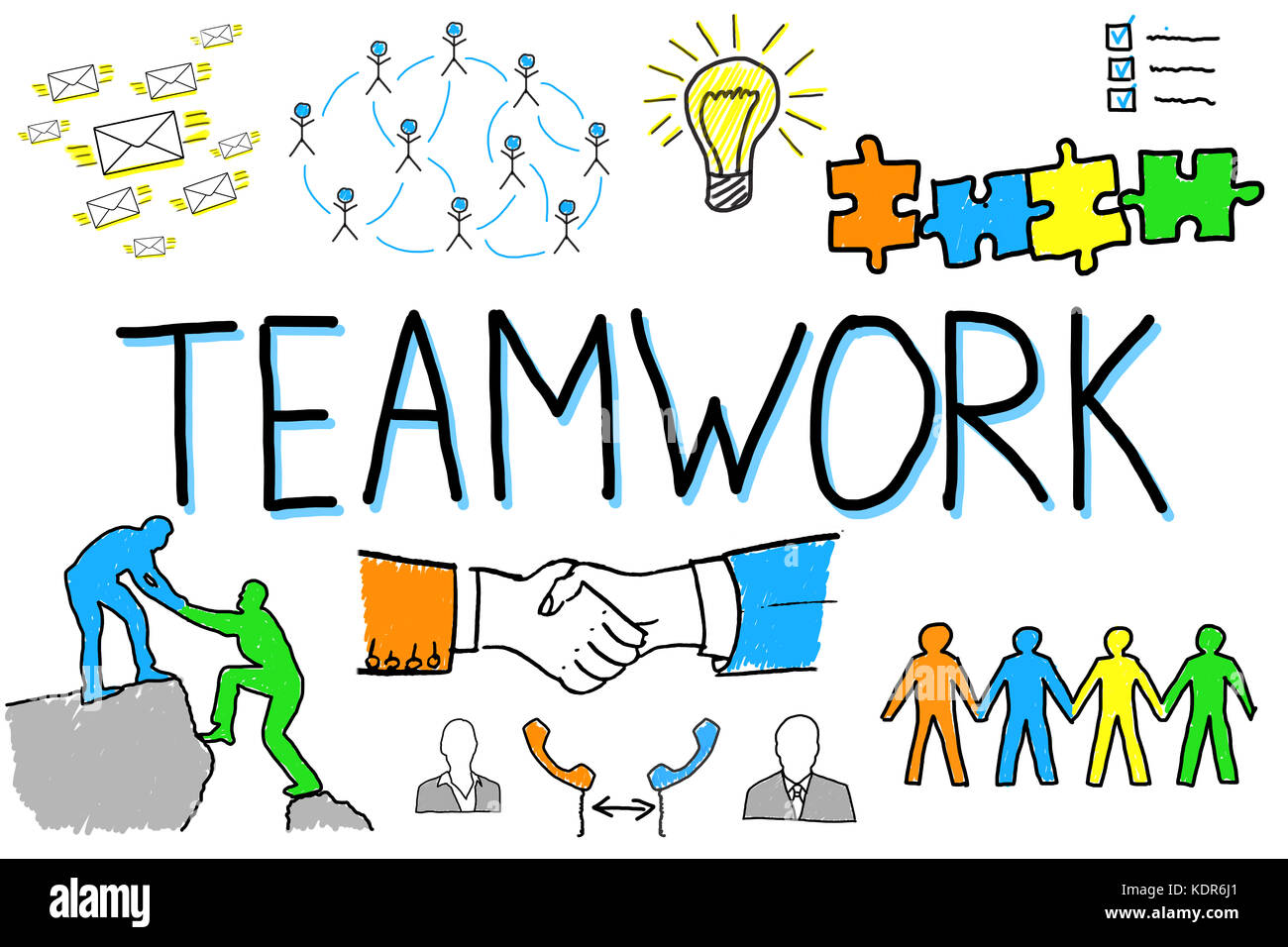 Diagramm zur Veranschaulichung der Teamarbeit Konzept auf weißem Hintergrund Stockfoto