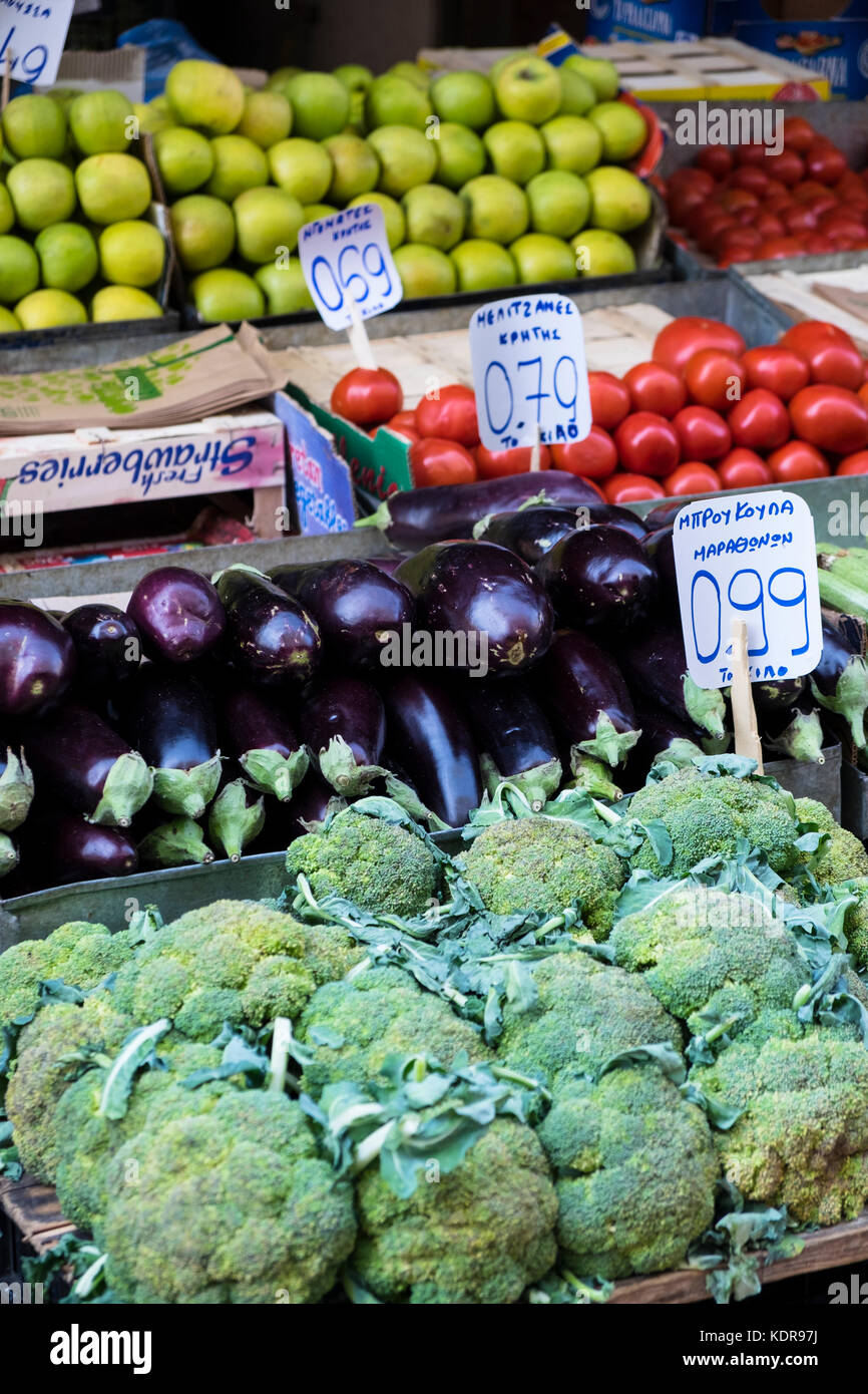 Gemüse, Halle, Central Market, Kentrikí Agorá, Athen, Griechenland Stockfoto