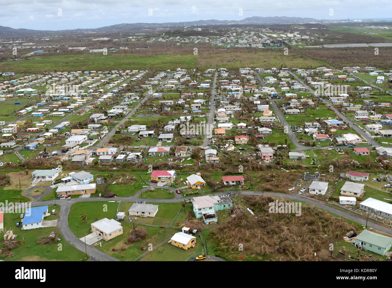 Luftaufnahme der Schäden, die durch Hurrikan Maria 30. September 2017 in St. Croix auf den amerikanischen Jungferninseln verursacht wurden. Stockfoto