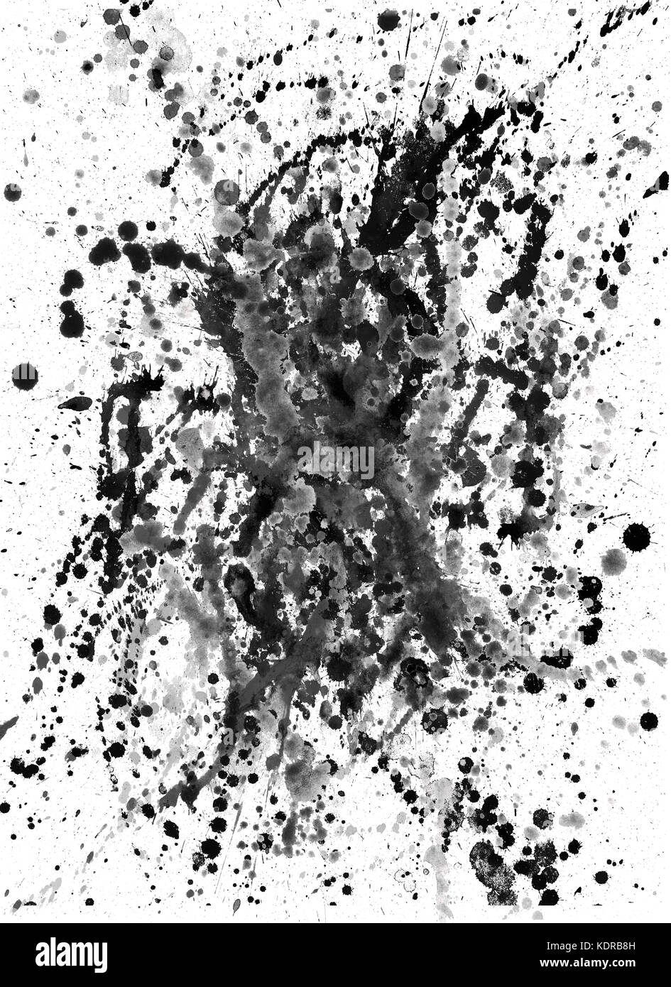 Splatters, Splinter, Flecken, blots und Blobs von Farbe auf weißem Papier Stockfoto