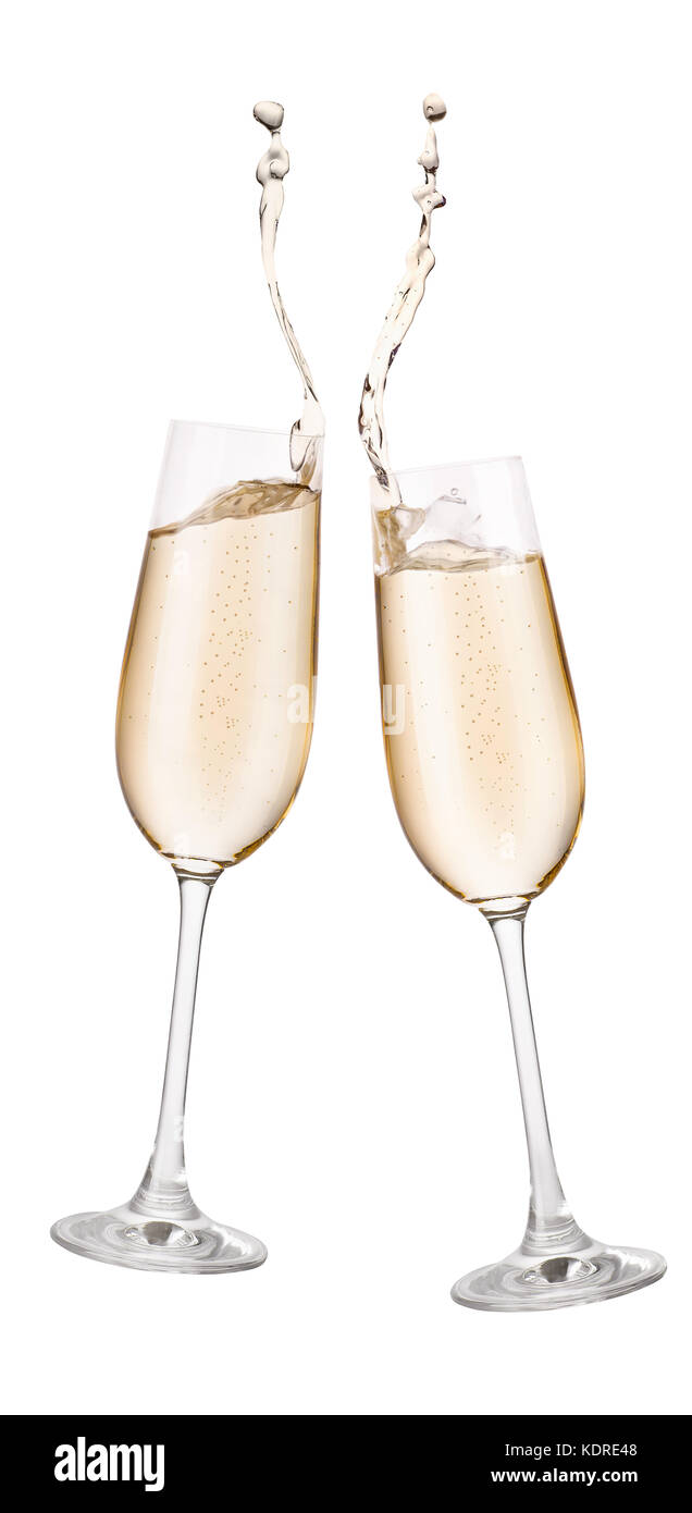 Zwei Gläser Champagner mit Splash Stockfoto