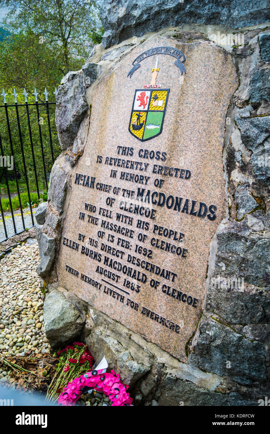 Glencoe Massacre Memorial, 1883, Glencoe, Argyll und Bute, Schottland Stockfoto