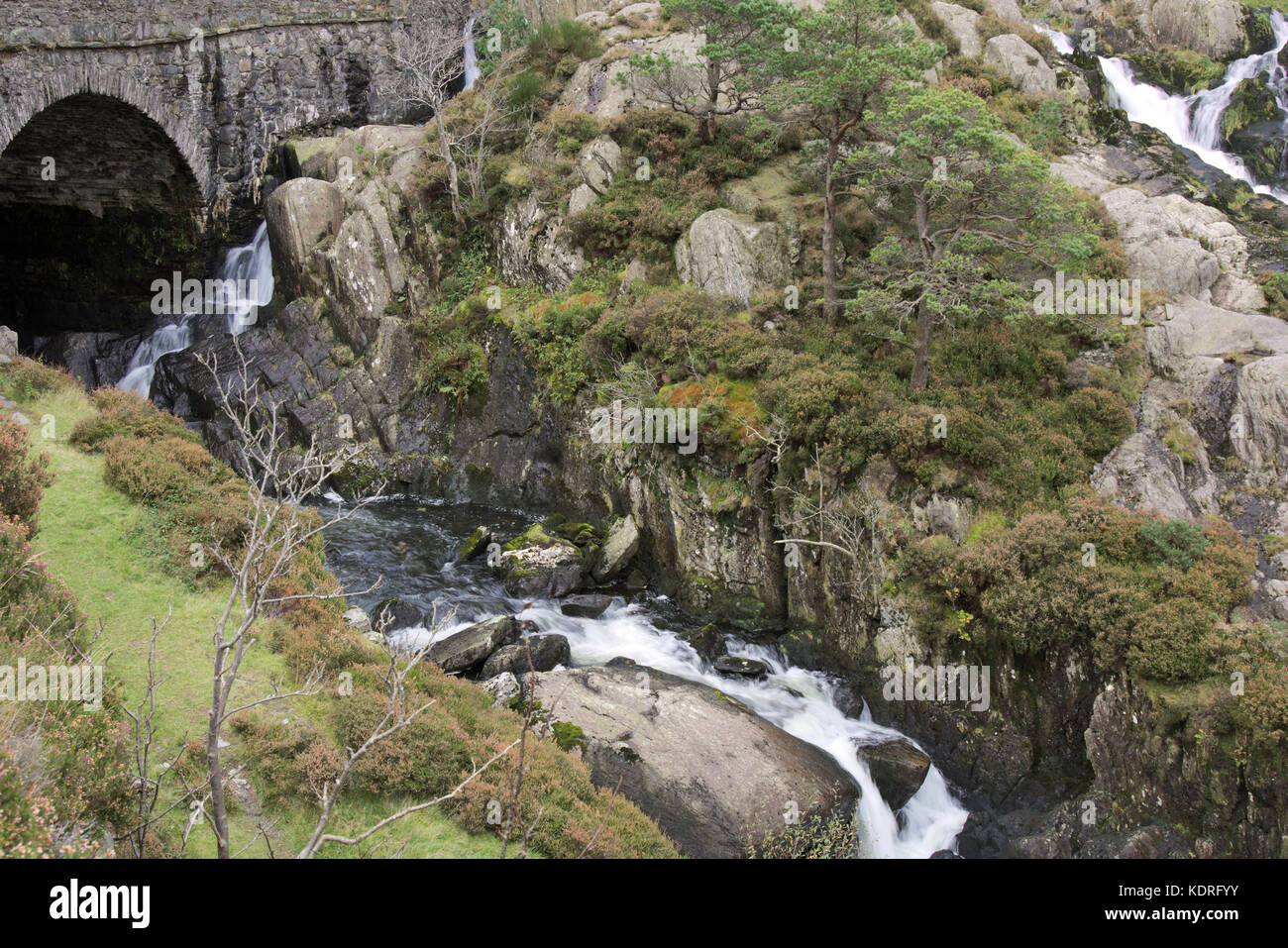 Llyn ogwen See, zwischen und glyderau carneddau Berge Stockfoto