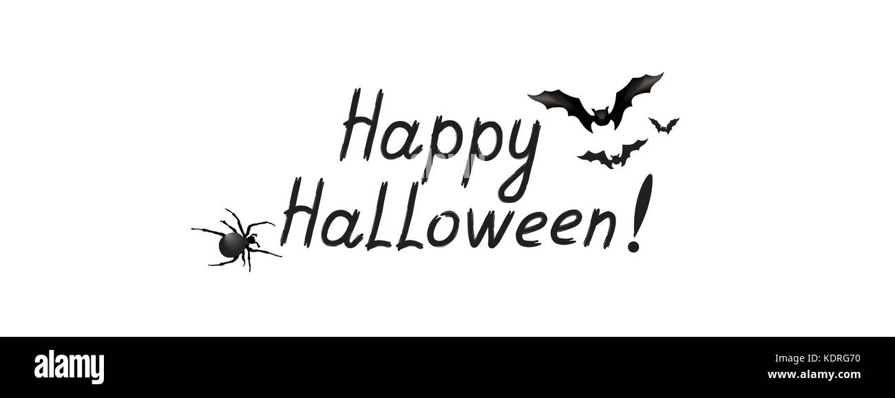 Halloween Grußkarten. Urlaub Hintergrund mit Schriftzug, Fliegende Fledermaus Stock Vektor