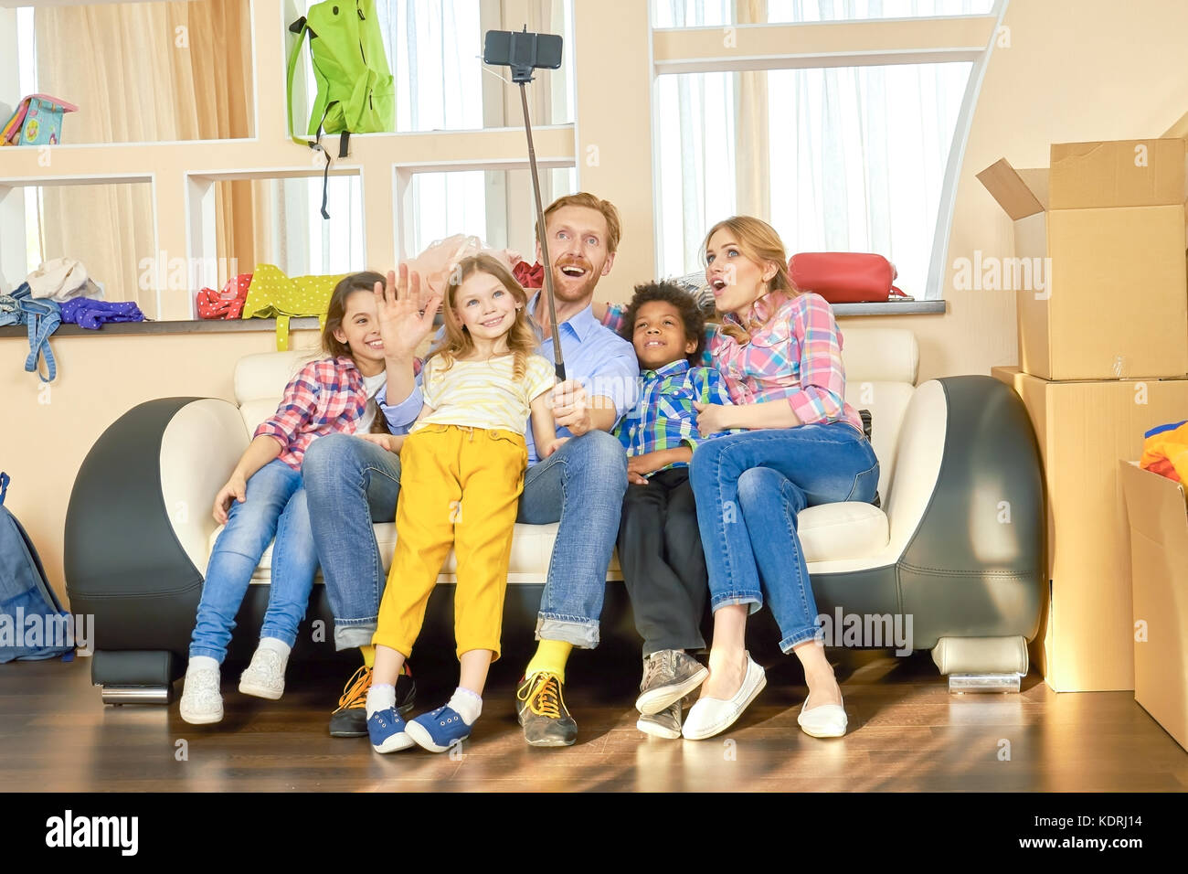 Glückliche Familie, eine selfie. Stockfoto