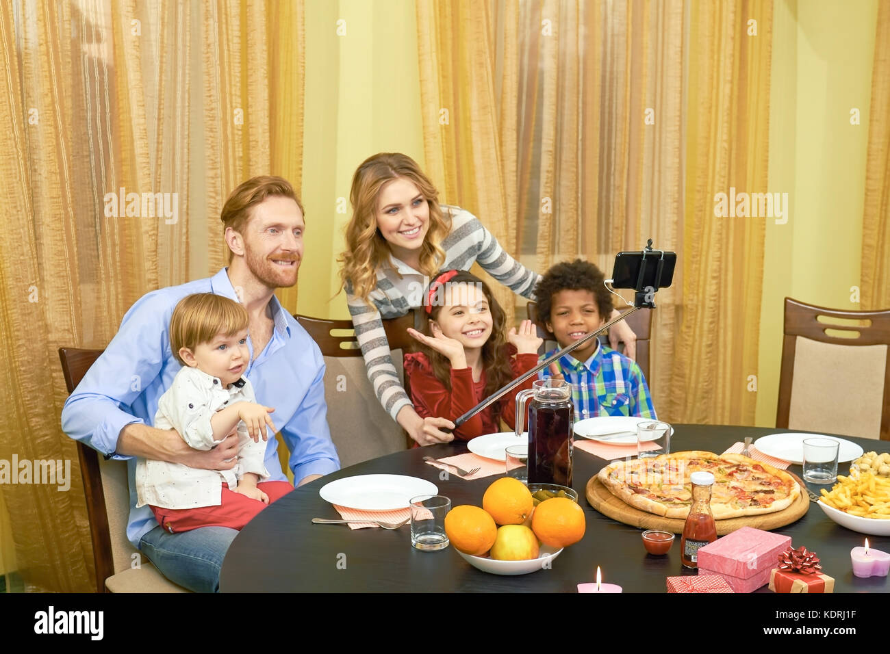 Glückliche Familie selfie. Stockfoto