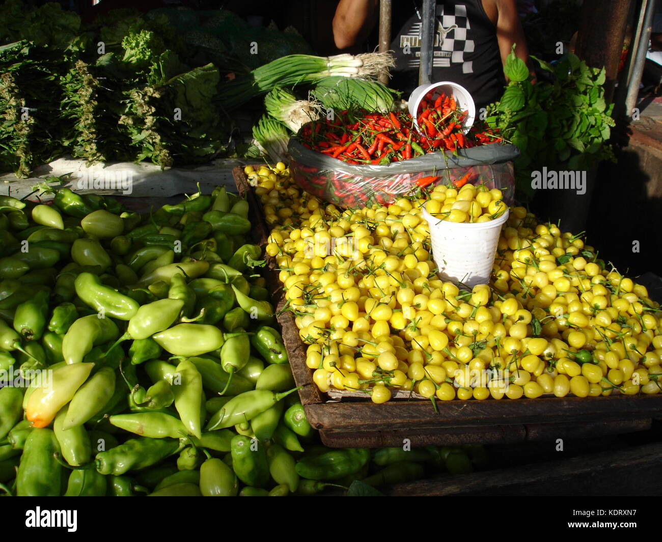 Ver-o-Peso Markt, gelbe, grüne und rote Paprika Stockfoto