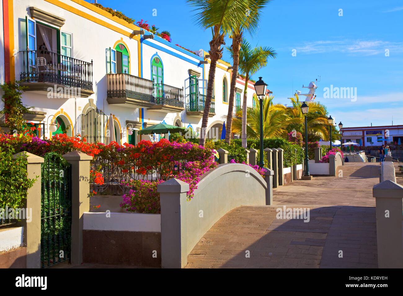 Typisch spanische Häuser, Puerto de Mogan, Gran Canaria, Kanarische Inseln, Spanien, Atlantik, Europa Stockfoto