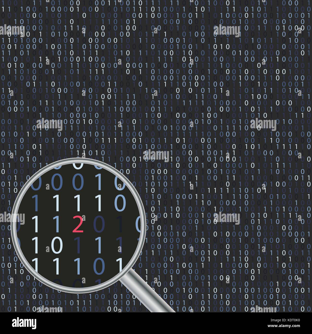 Vector Software Bug auf dem Bildschirm mit binären Code. Stock Vektor