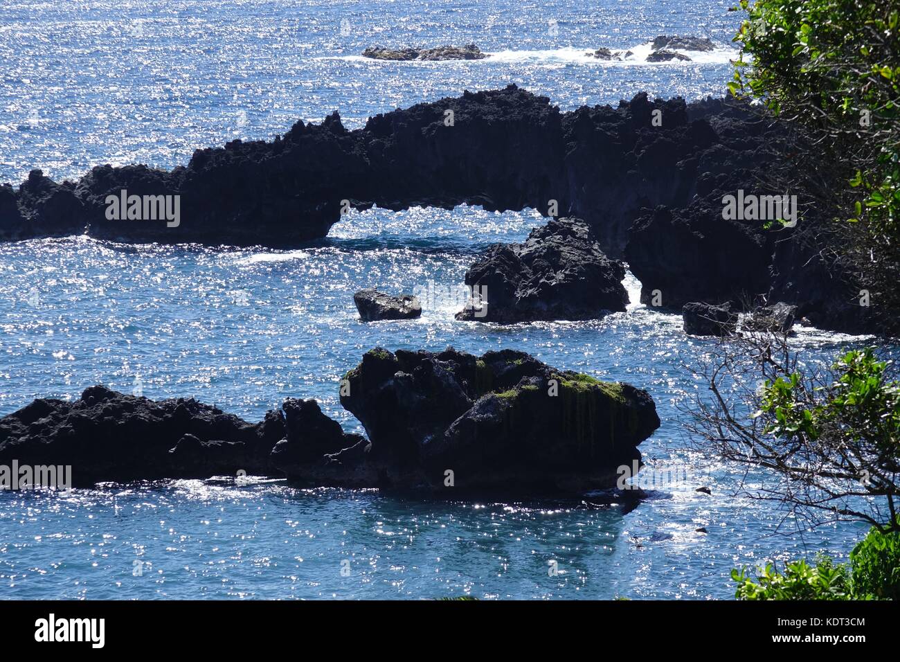 Arch ceeated von Wave action, Waianapanapa State Park, aus der Hana Highway, Maui, Hawaii Stockfoto