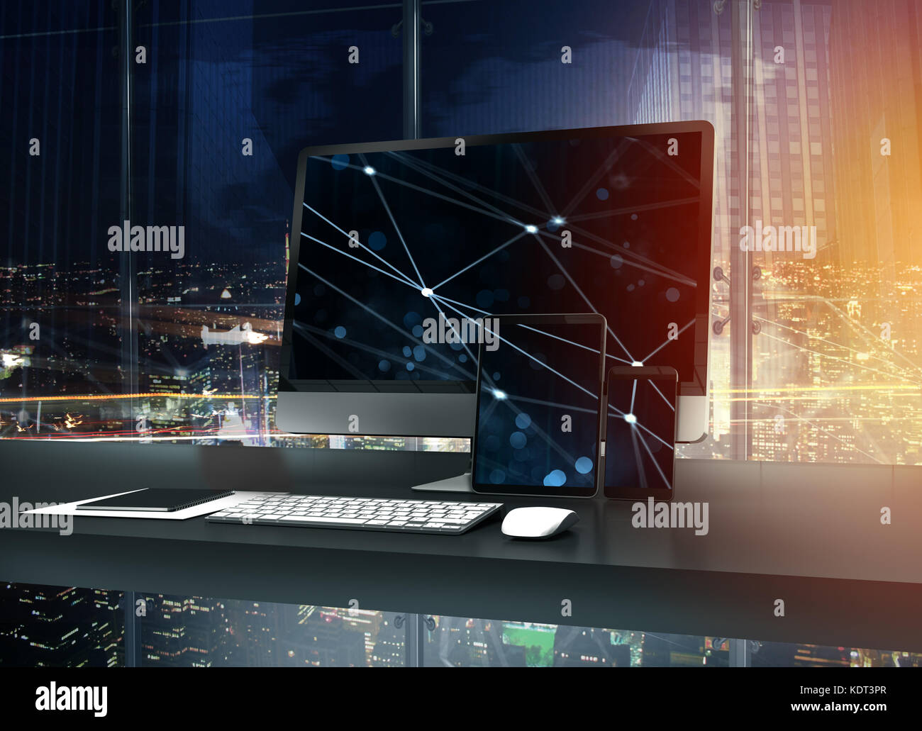 Computer, Tablet und smartpone können mit Internetverbindung. Konzept der Internet Network. 3D-Rendering Stockfoto