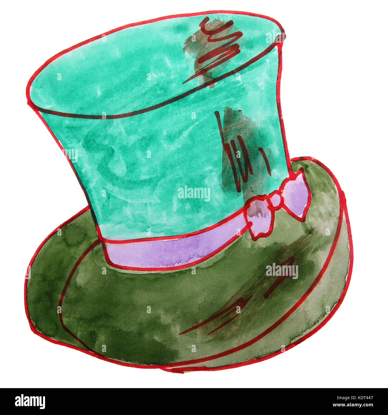 Zeichnen eines Kinder aquarell Hut, grüne Cartoon auf einem weißen zurück Stockfoto