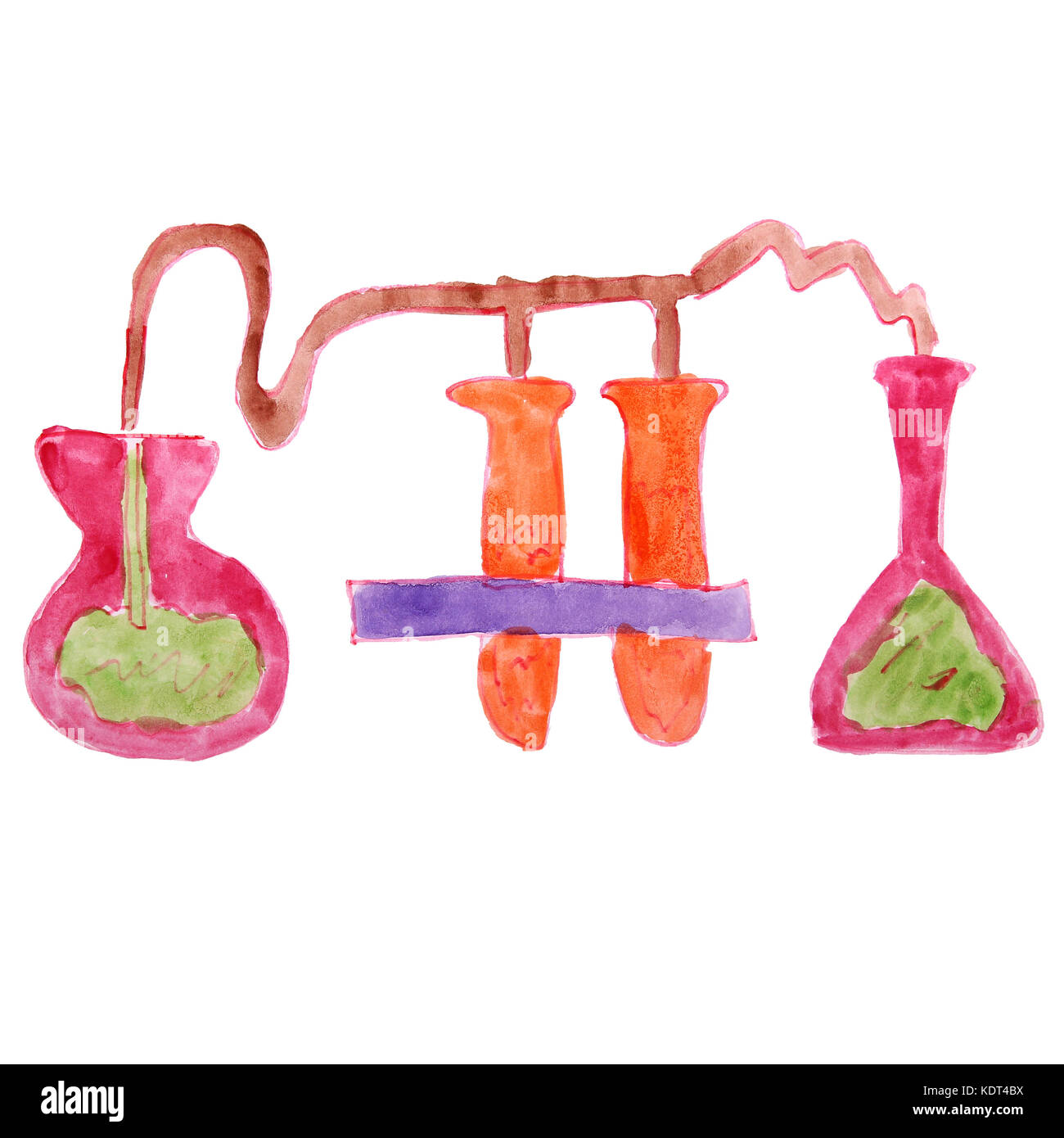 Aquarell Zeichnung kinder cartoon Chemie auf weißem Hintergrund Stockfoto