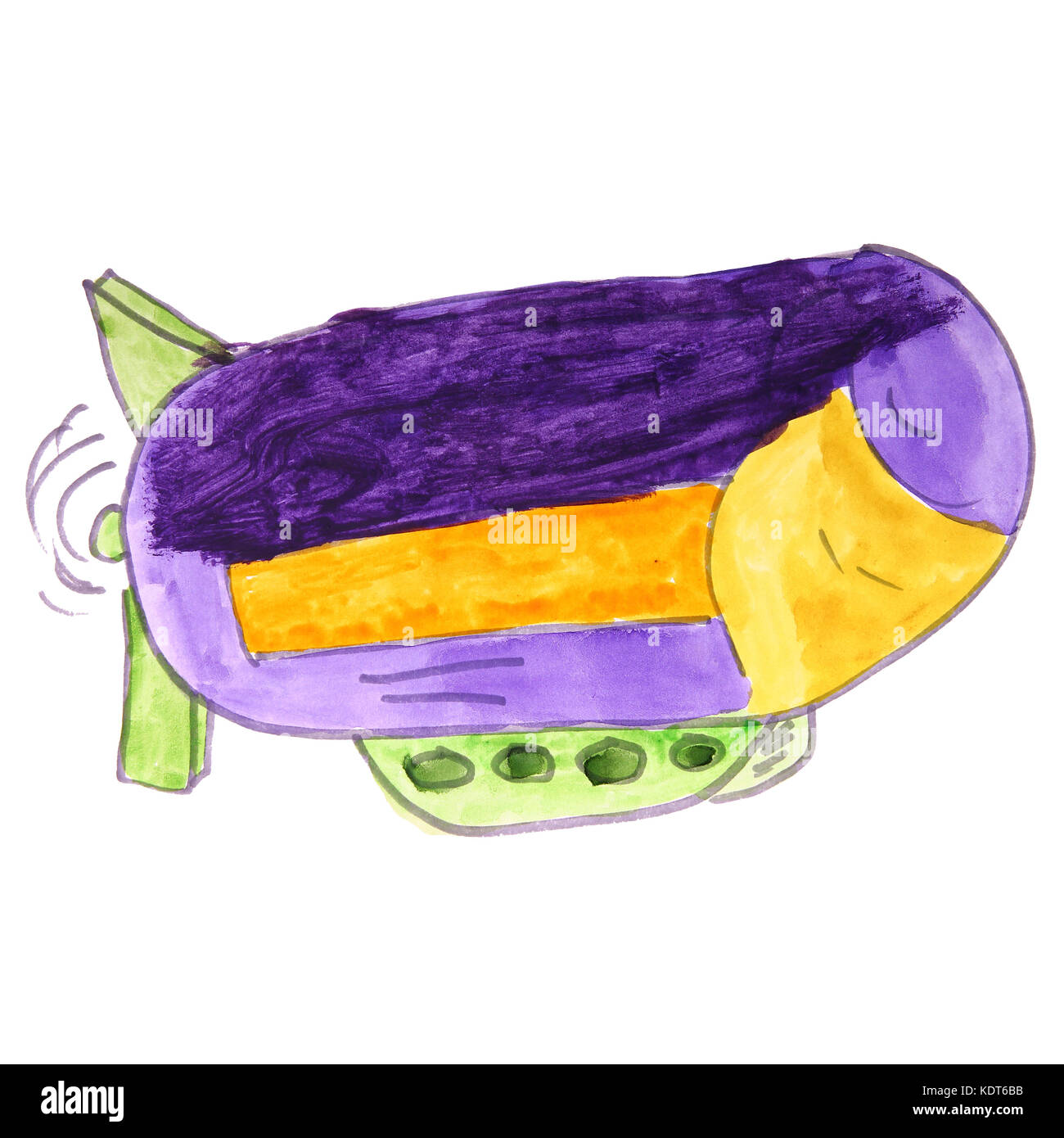 Aquarell Zeichnung ein kinder cartoon Luftschiff auf einem weißen backgro Stockfoto
