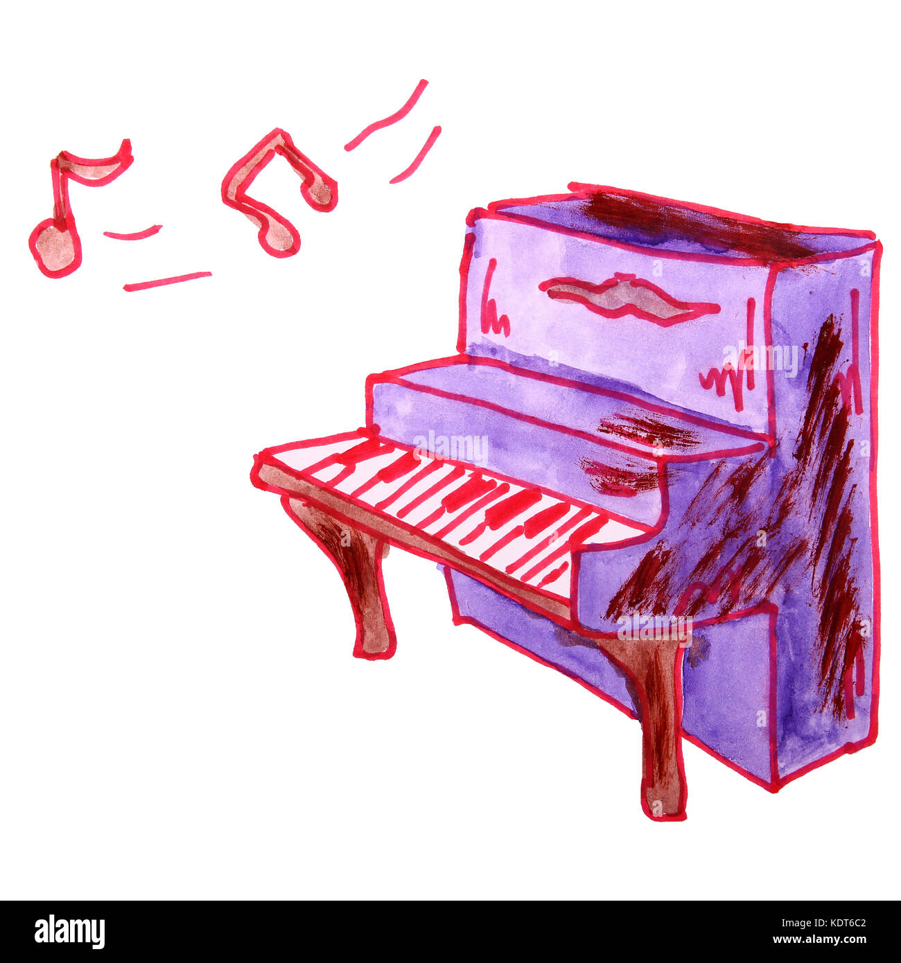 Aquarell Zeichnung ein kinder cartoon Piano auf einem weißen backgroun Stockfoto