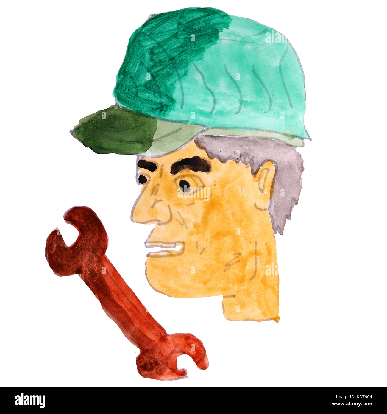 Aquarell Zeichnung ein kinder cartoon Klempner auf einem weißen backgro Stockfoto