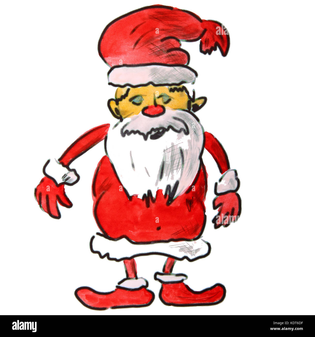 Aquarellzeichnung Kindercartoon Santa Claus auf einem weißen Hintergrund Stockfoto