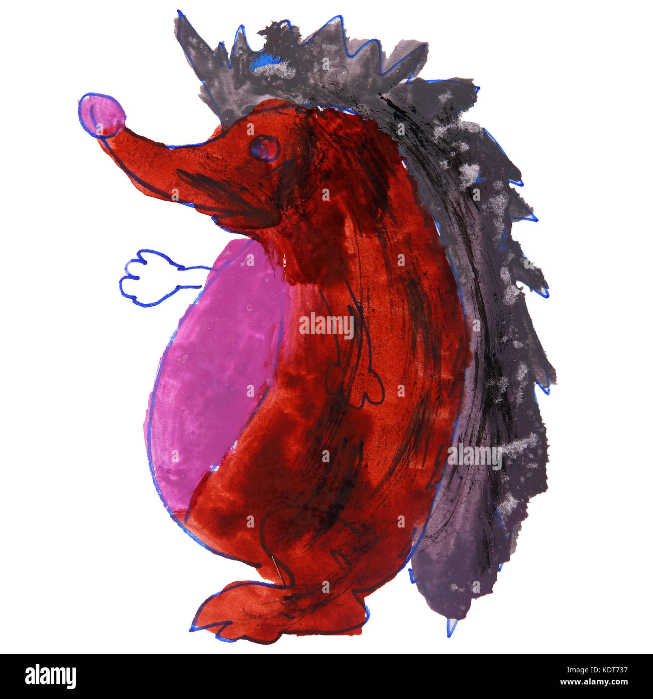 Aquarell braun Igel erreicht die Zeichnung Cartoon Stil isol Stockfoto