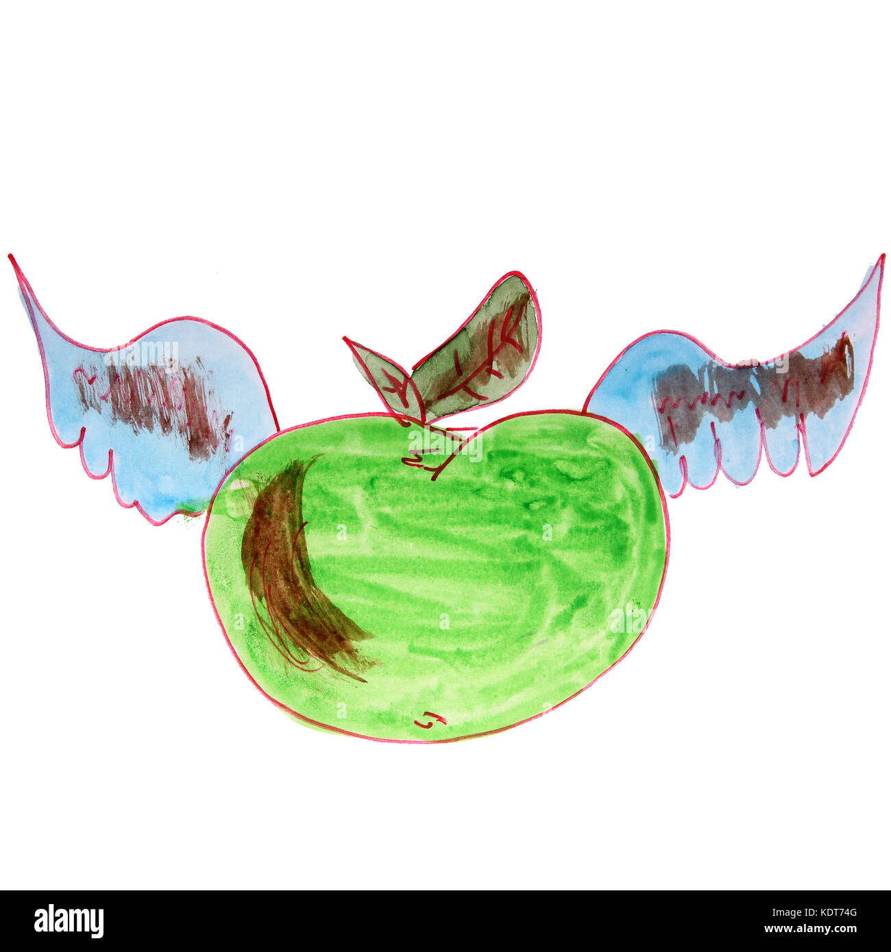 Aquarell Flügel, Apple Zeichnung Cartoon Stil auf einem whit isoliert Stockfoto
