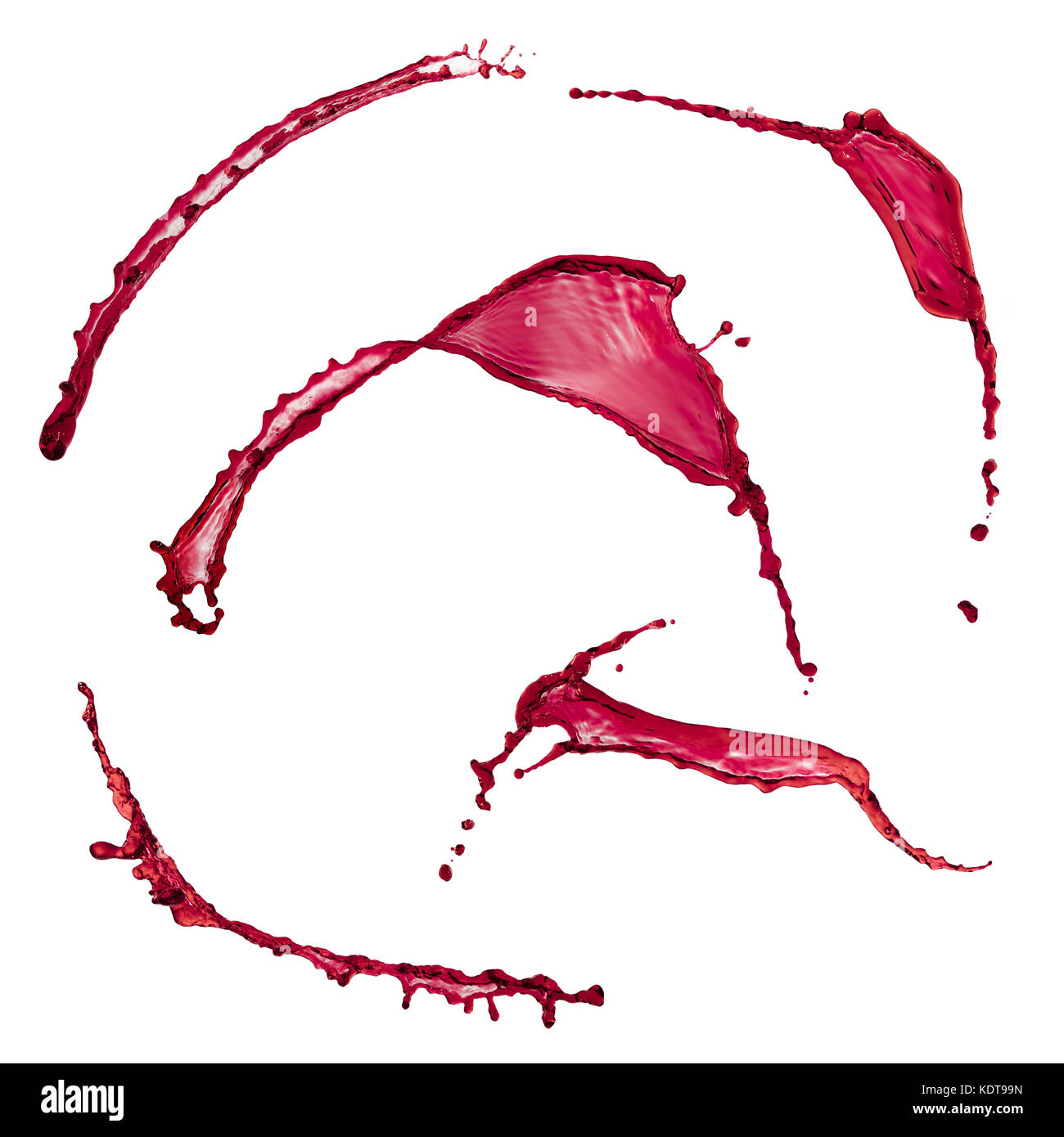 Herrliche Sammlung von Spritzern rote Farbe auf weißem Hintergrund Stockfoto