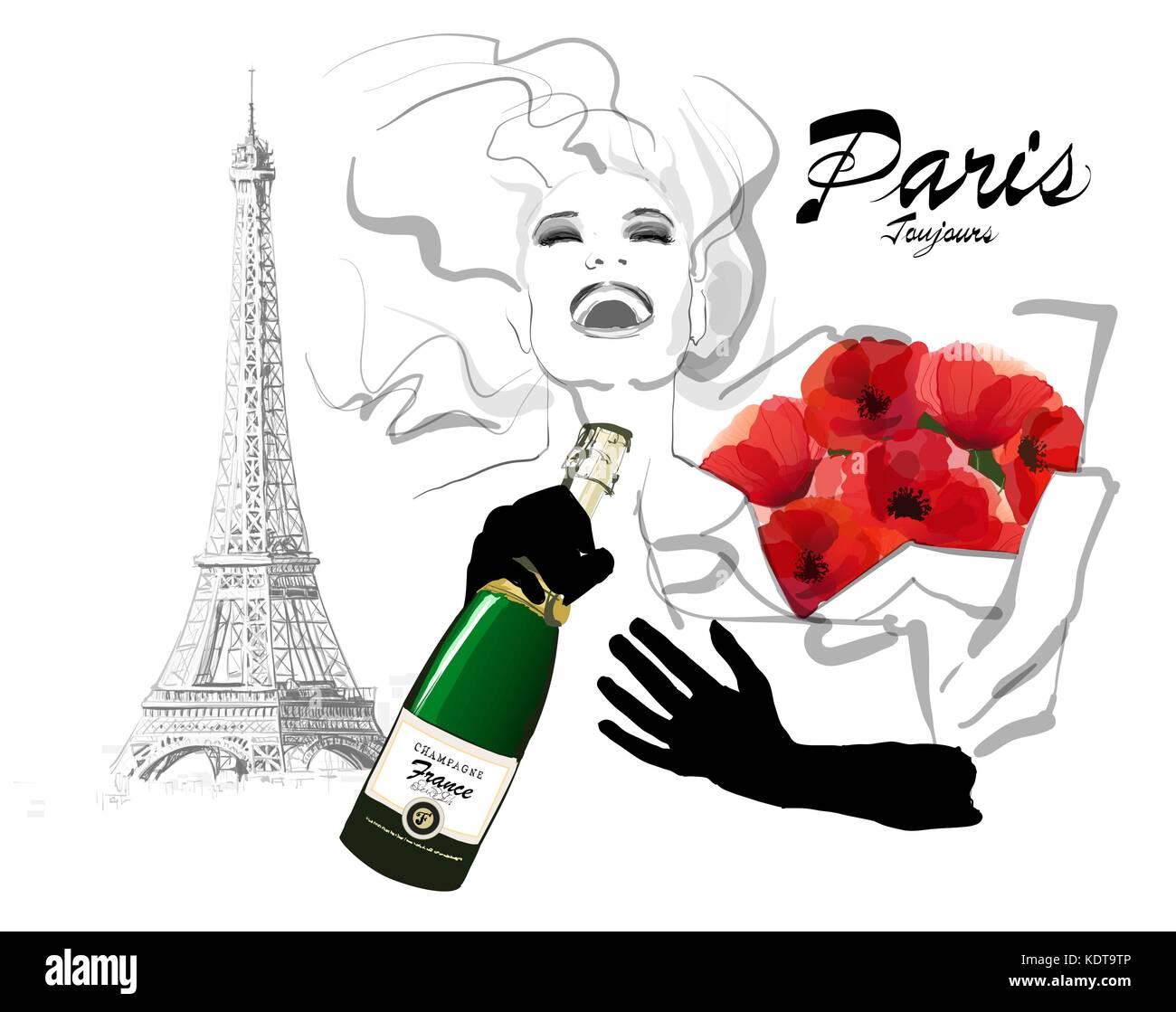 Glückliche Frau reisen in Paris - Vector Illustration (völlig fiktiven) Stock Vektor