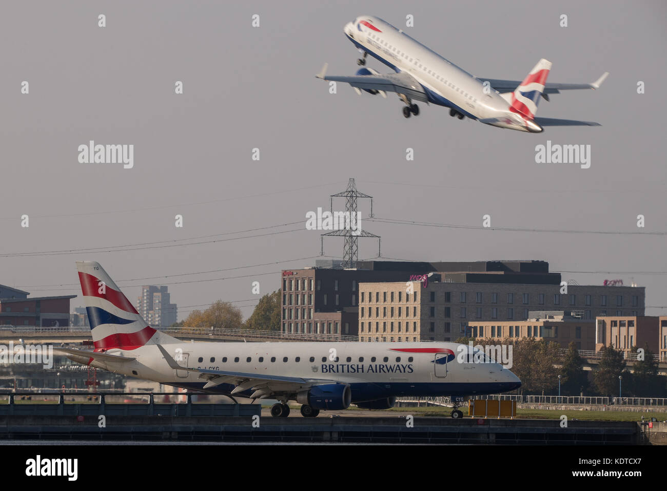 British Airways Flugzeug am London City Airport. Stockfoto