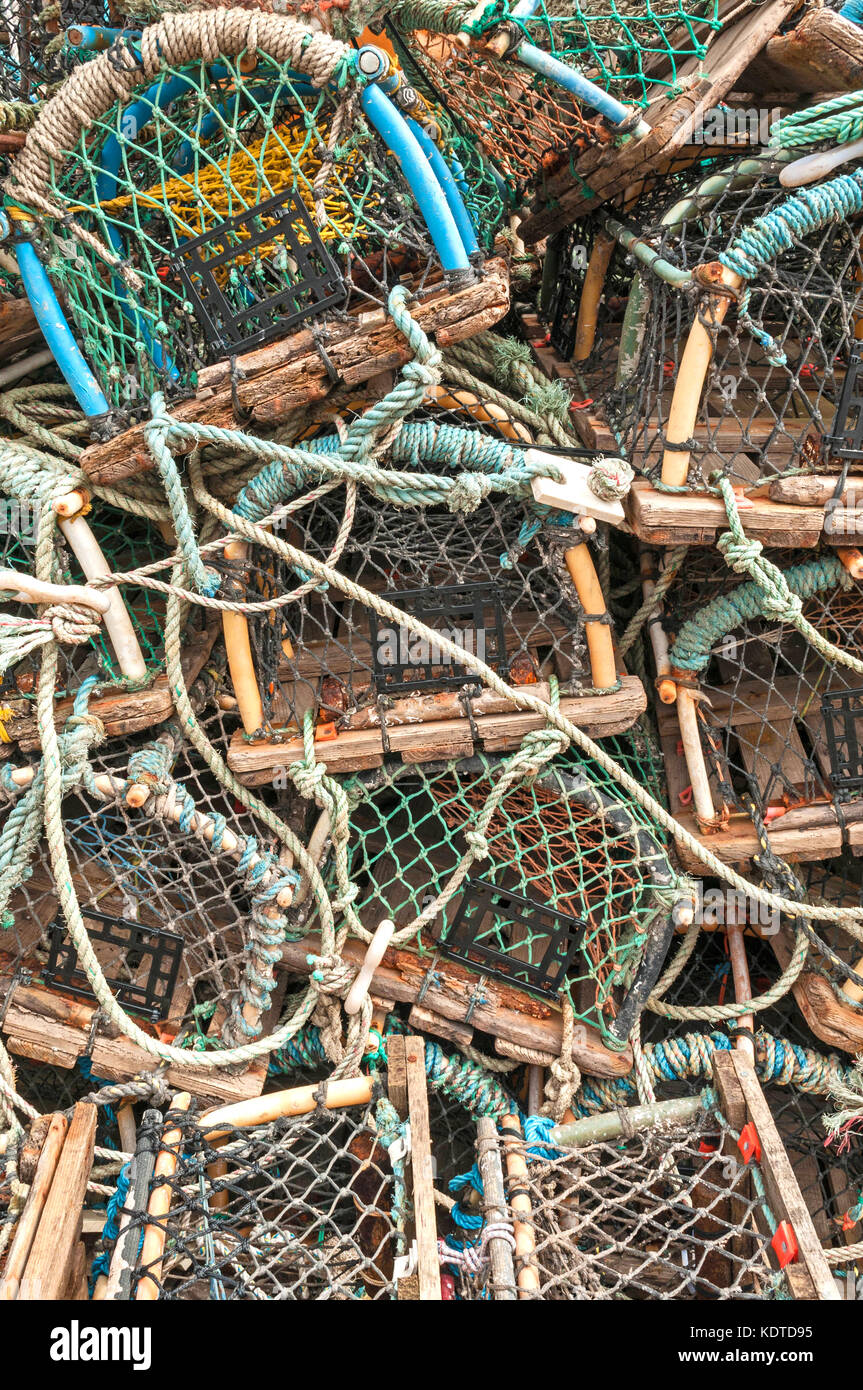 Stapel von Fallen der Hummer Crab Pot, Meeresfrüchte, Fischwirtschaft, gesunde Ernährung und Lebensstil Stockfoto