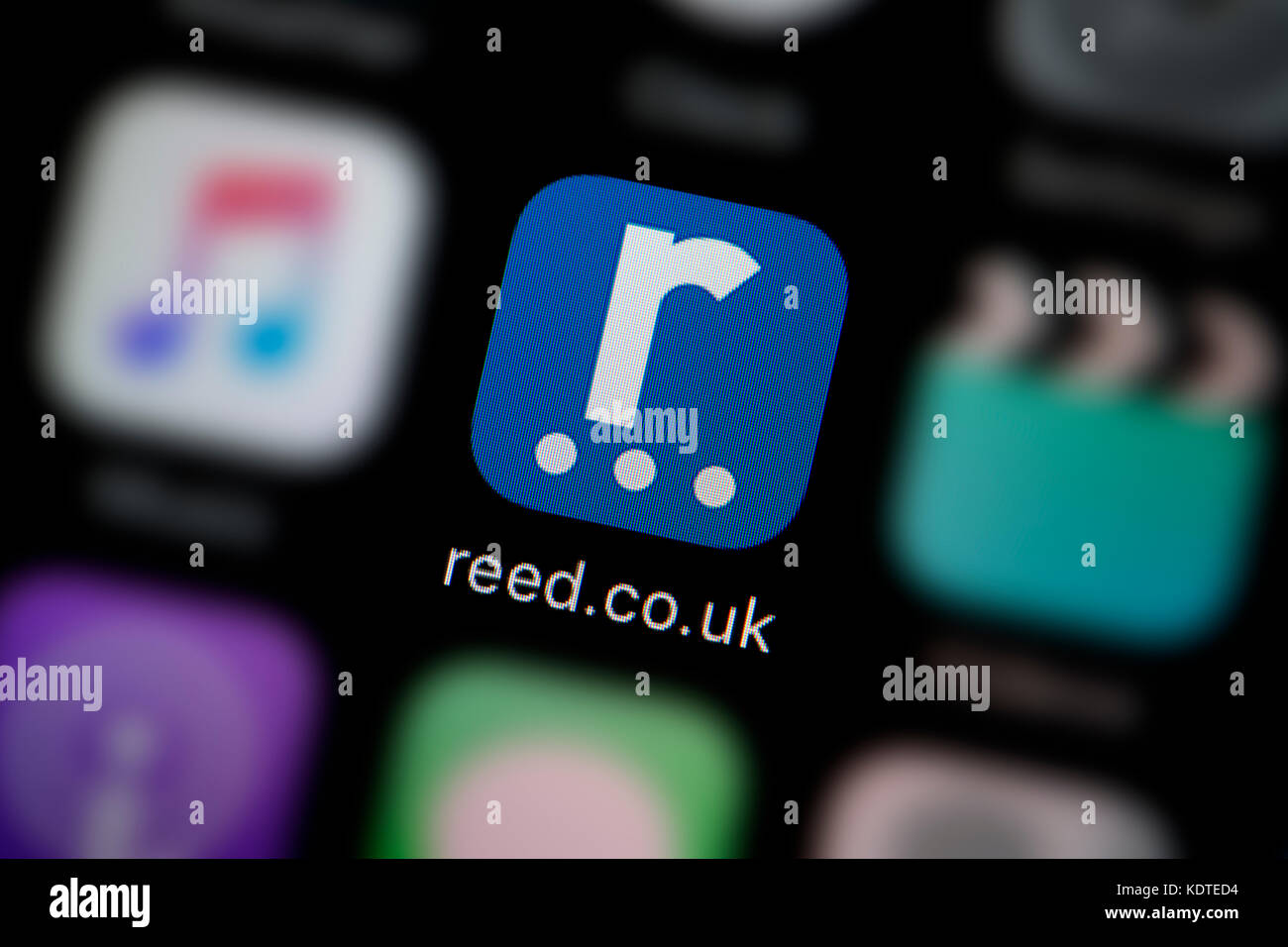Eine Nahaufnahme der Logo für die Reed Rekrutierung app Symbol, wie auf dem Bildschirm eines Smartphones (nur redaktionelle Nutzung) Stockfoto