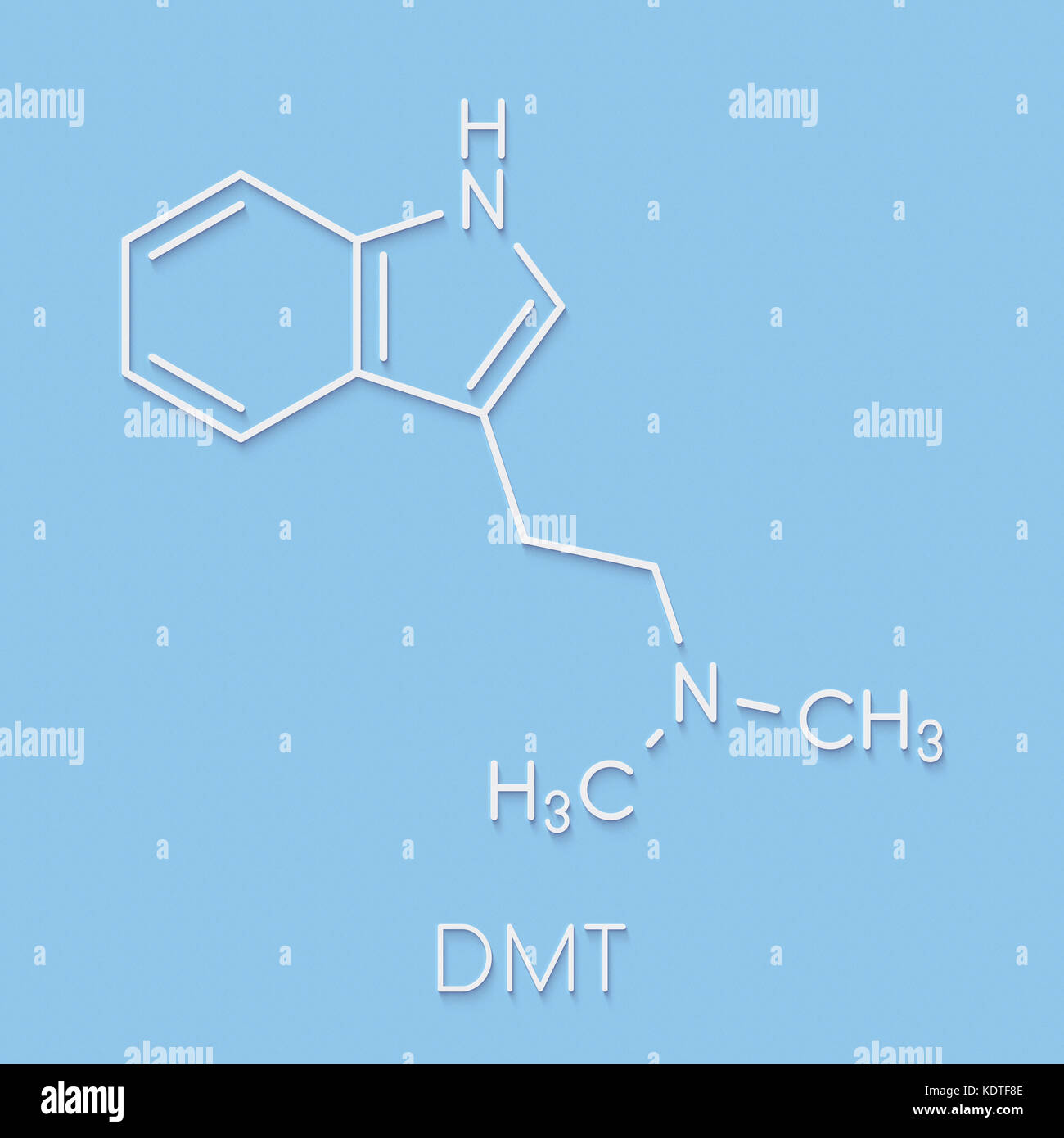 Dimethyltryptamin (DMT) psychedelische Droge Molekül. in das Getränk Ayahuasca. Skelettmuskulatur Formel. Stockfoto
