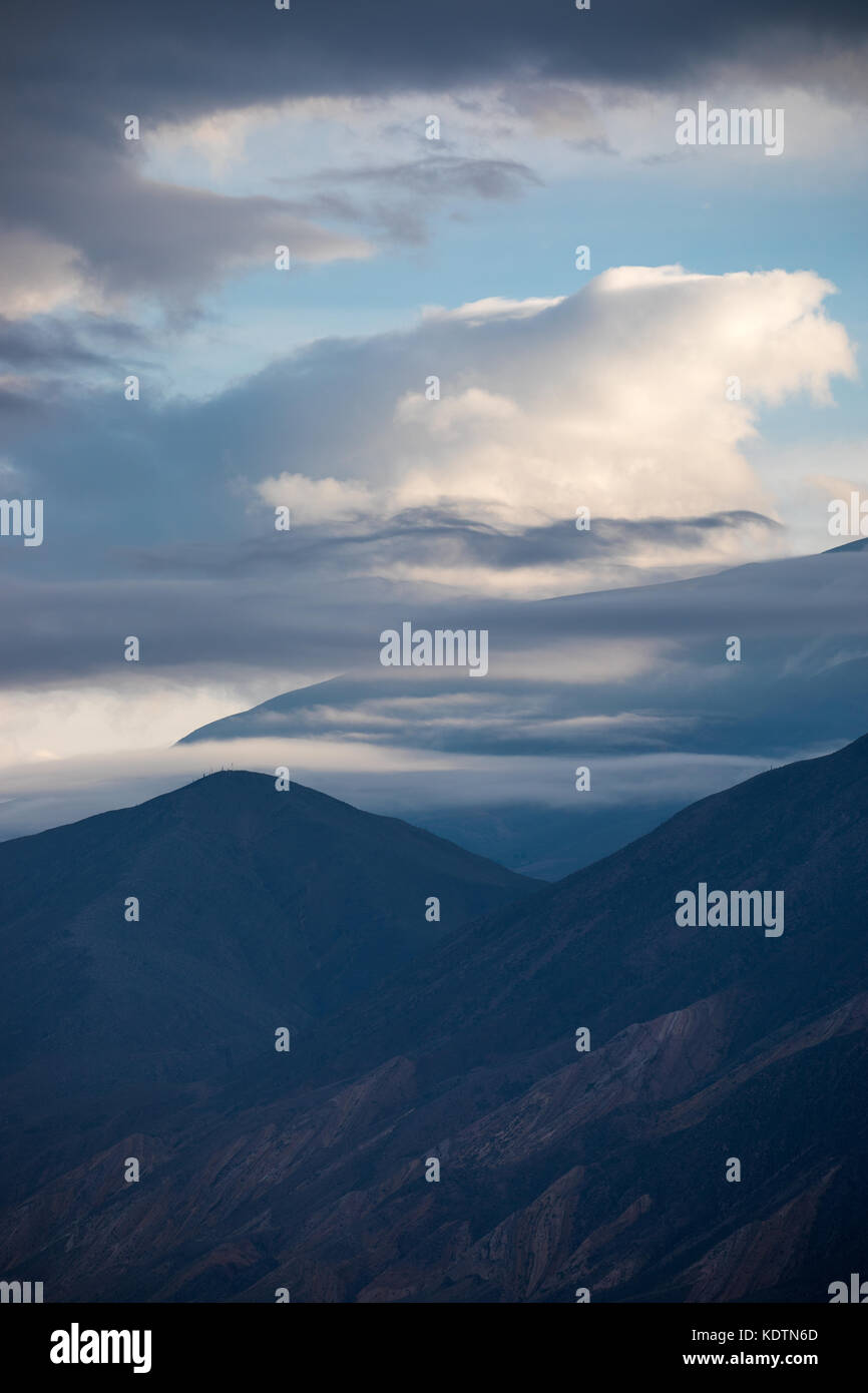 Dämmerung in der Quebrada de humahuacha Nr maimara, Provinz Jujuy, Argentinien Stockfoto