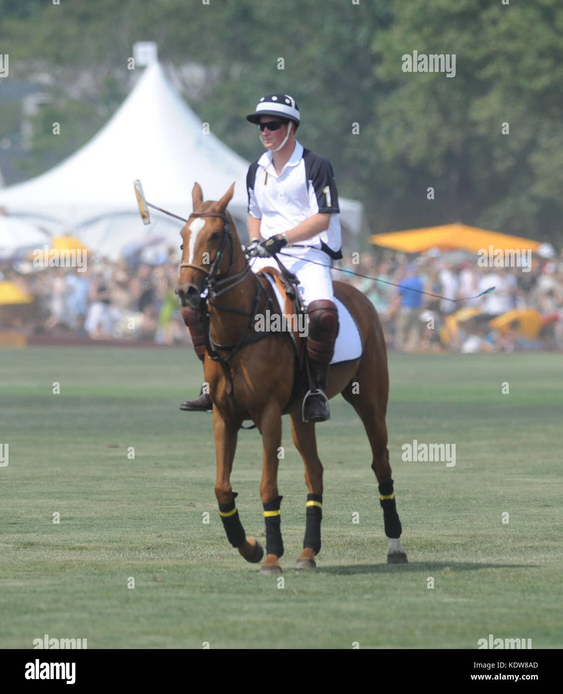 New YORK - 27. JUNI: HRH Prince Harry tritt während des 3. Jährlichen Veuve Clicquot Polo Classic auf Governors Island am 27. Juni 2010 in New York City an. Personen: Prince Harry Transmission Ref: MNC1 Credit: Hoo-Me.com/MediaPunch ***NO UK*** Stockfoto