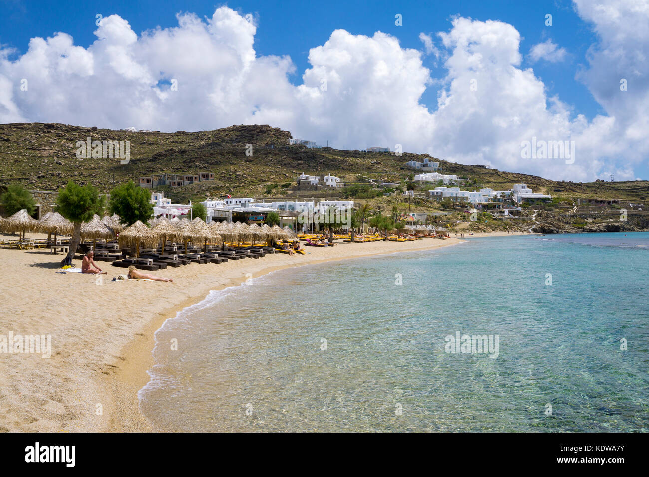 Paradise Beach, beliebten Strand von Mykonos, Stockfoto