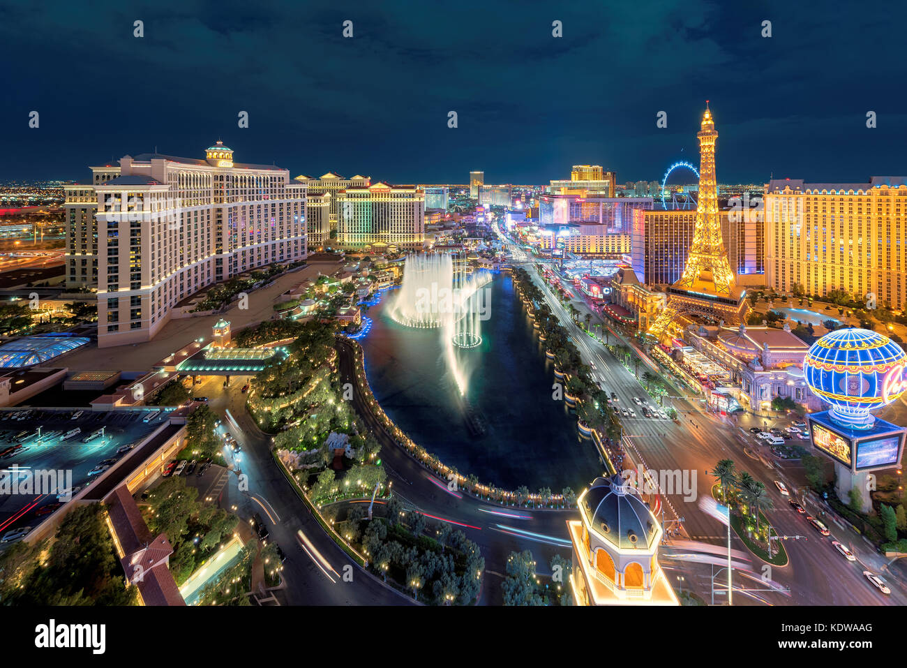 Luftbild des Las Vegas Strip bei Nacht Stockfoto