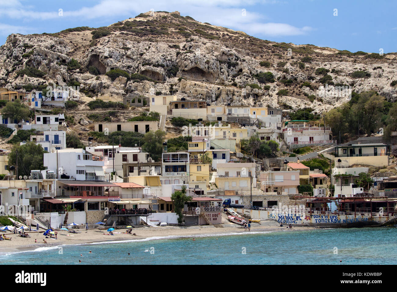 Matala, Kreta, Griechenland, 14. Juni 2016: Allgemeine Ansicht Stockfoto