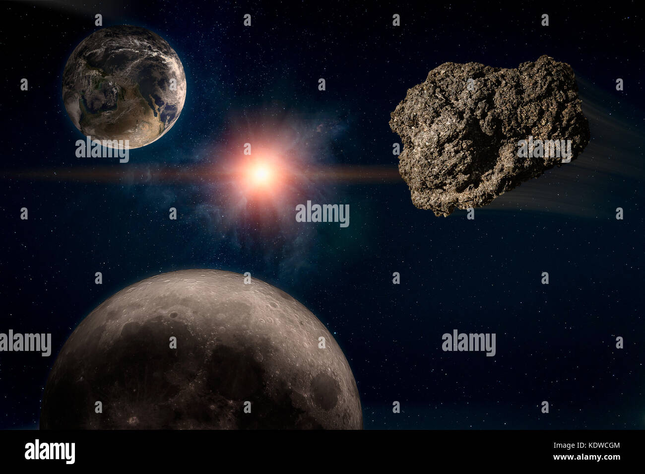 Meteor in den Sternenhimmel, in Richtung des Planeten Erde, vor einem drohenden Katastrophe. Elemente dieses Bild von der Nasa eingerichtet Stockfoto
