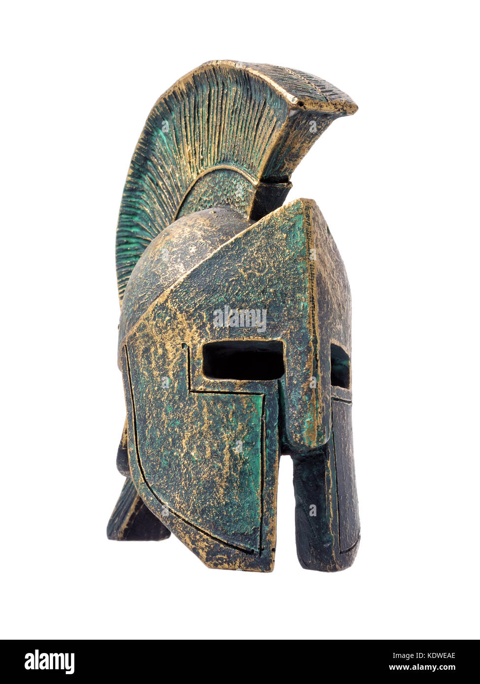 Bronze-Spartan-Helm-Souvenir Isoliert Auf Weiß Stockfoto