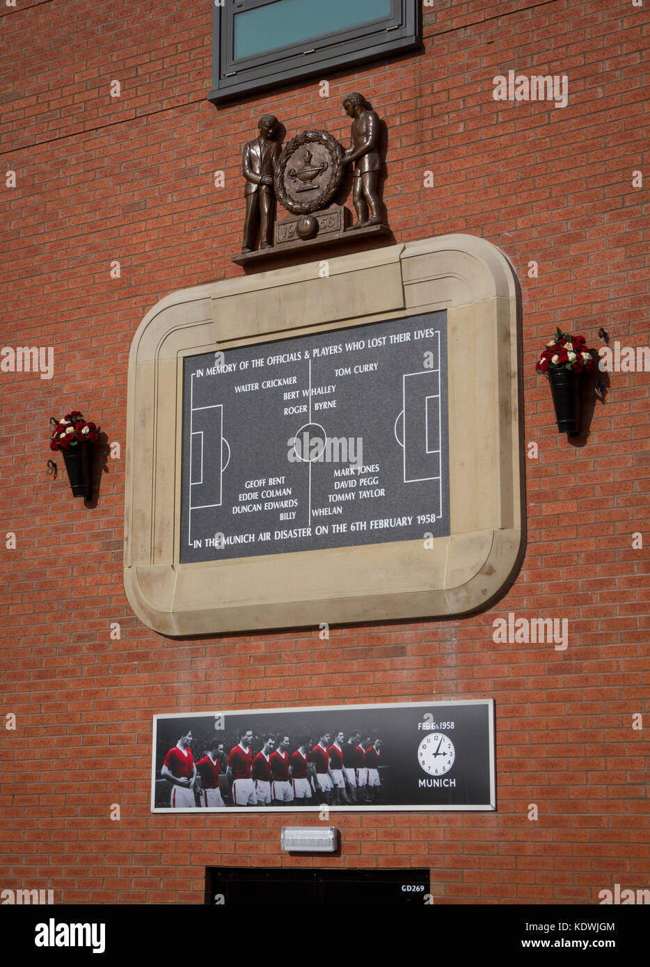 Memorial in Old Trafford Fußballstadion für den Munich Air Disaster Stockfoto