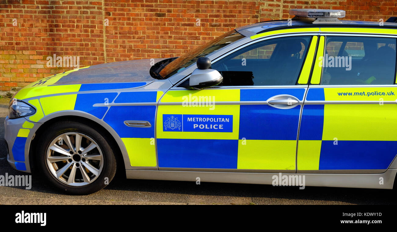 Ein Londoner Metropolitan Police Car in der Egge in der Zeit der einen signifikanten Anstieg der Gewaltkriminalität in London Stockfoto
