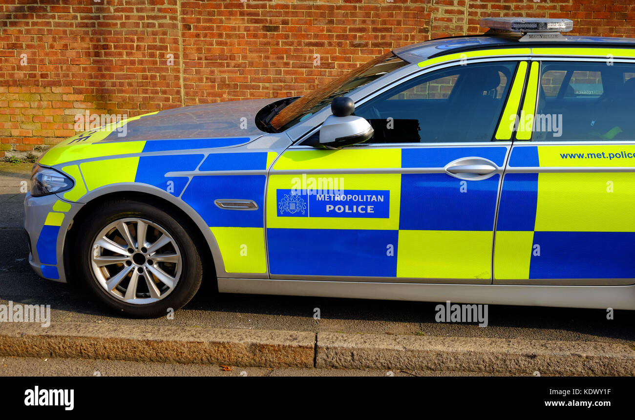 Ein Londoner Metropolitan Police Car in der Egge in der Zeit der einen signifikanten Anstieg der Gewaltkriminalität in London Stockfoto