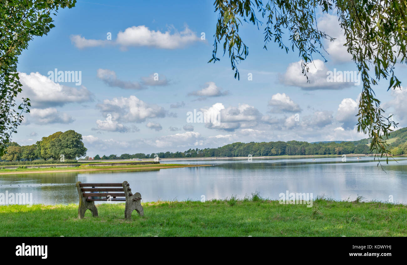 BLAGDON LAKE SOMERSET ENGLAND SITZBANK UND DER SEE Stockfoto