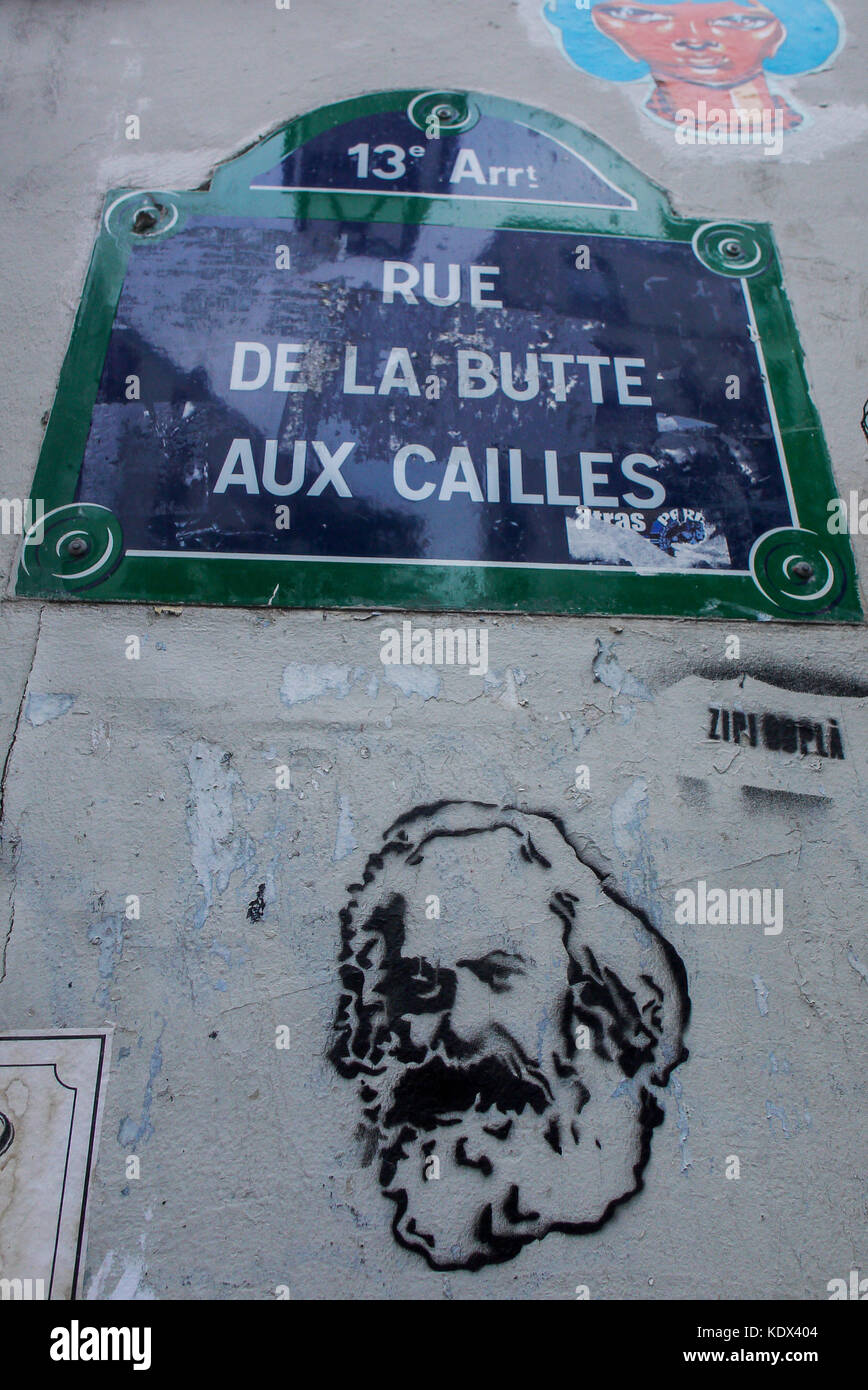 Karl marx Portrait an La Butte aux Cailles Bezirk 13rd Street, Paris, Paris, Frankreich ...