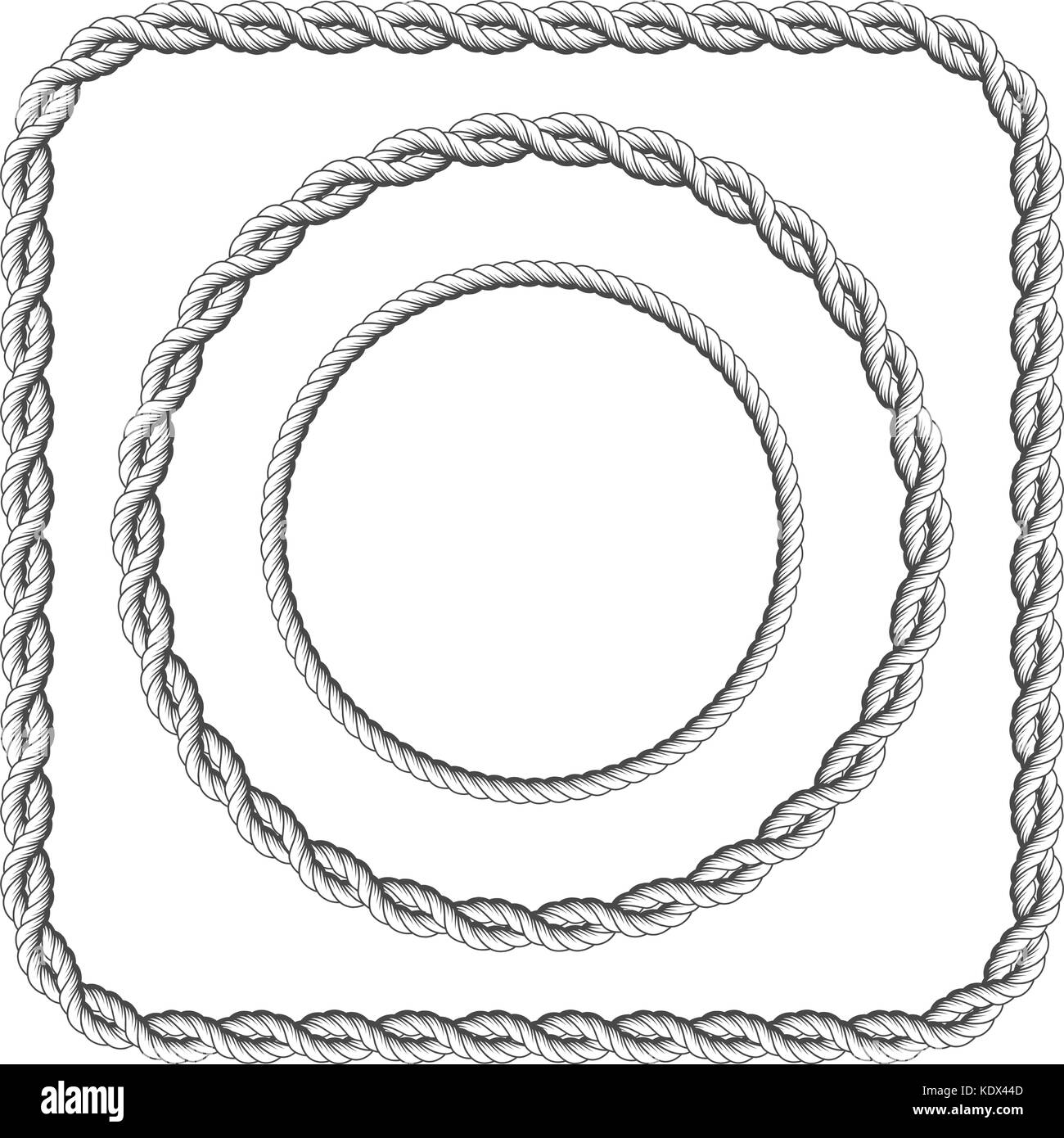 Frames von twisted Seil mit abgerundeten Ecken Stock Vektor