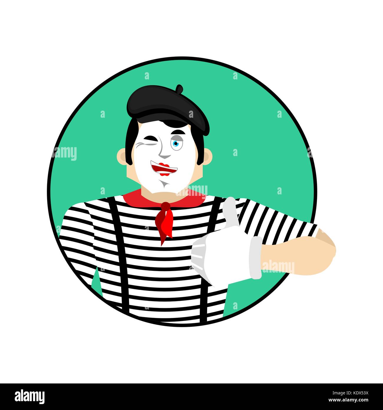 Mime-winks und Daumen hoch. happy Pantomime. Merry nachahmen. Vector Illustration Stock Vektor