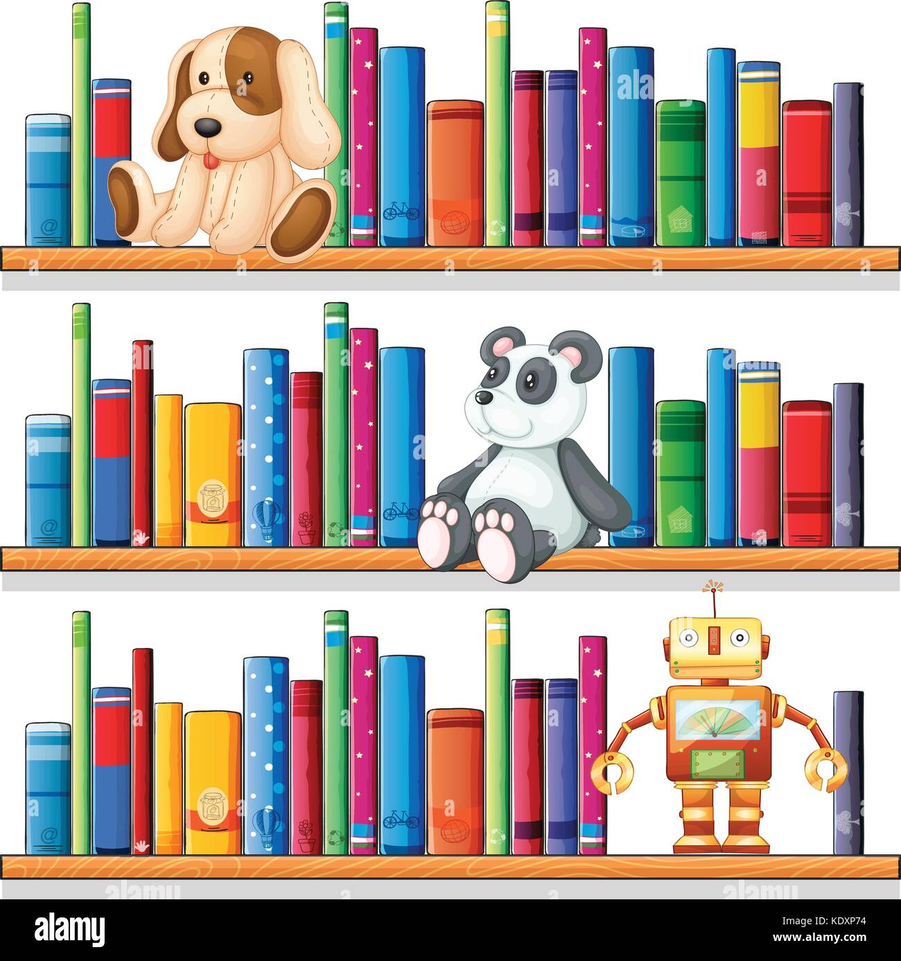 Spielsachen und Bücher in den Regalen Abbildung Stock Vektor