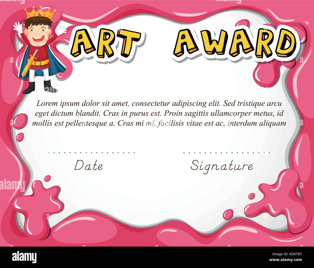 Art Award Zertifikat mit Boy als Held illustration Stock Vektor