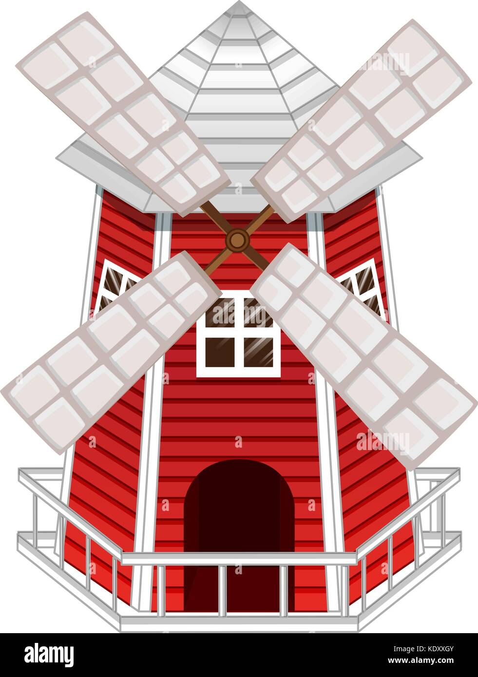 Windmühle rot lackiert und weißen Zaun Abbildung Stock Vektor