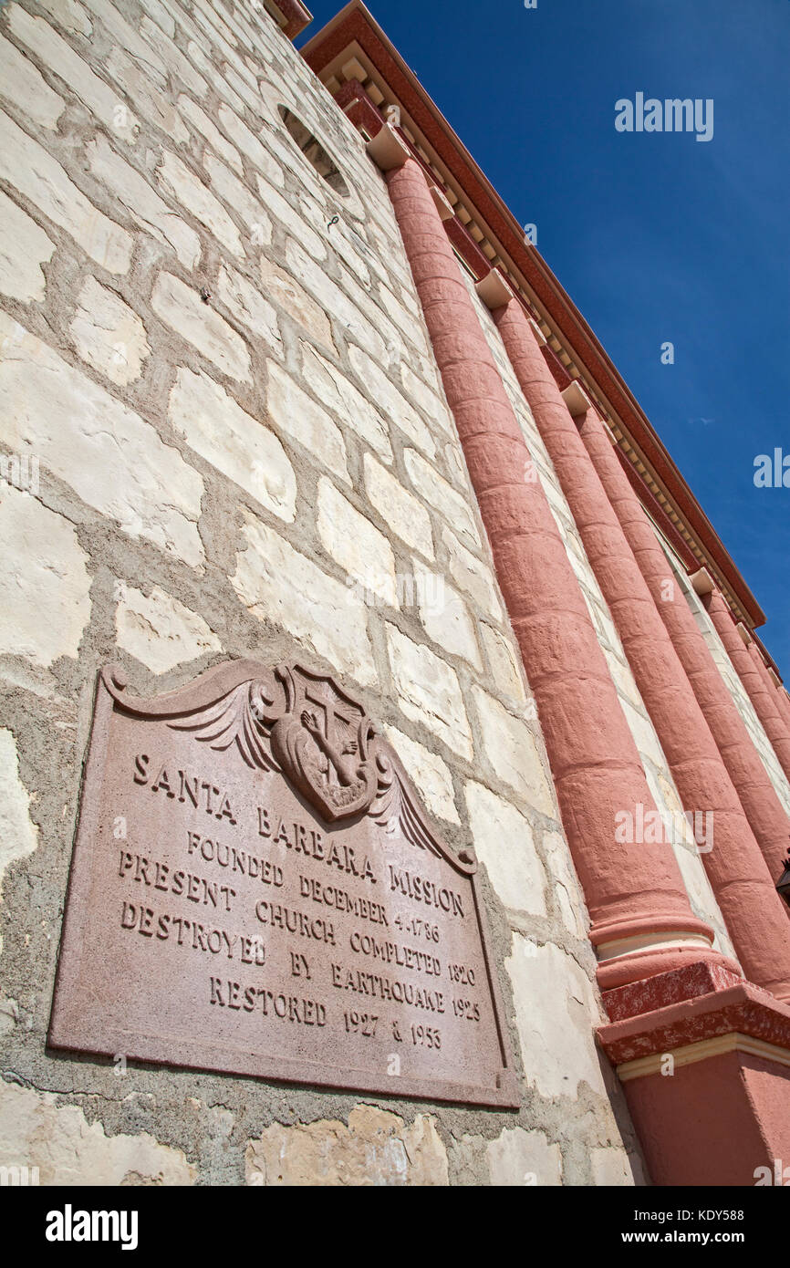 Plakette in Mission Santa Barbara, Santa Barbara, Kalifornien, USA Stockfoto