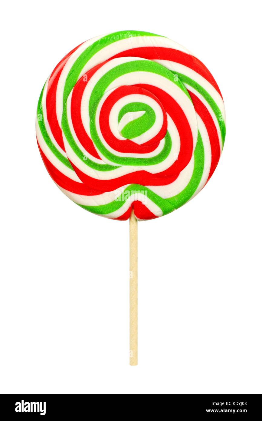 Rote, grüne und weiße Weihnachten lollipop isoliert auf weißem Hintergrund Stockfoto