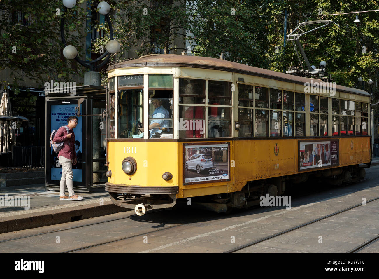 Städtische Straßenbahn, Linie 10, am Arco della Pace (Arch) Station, Mailand, Lombardei, Italien Stockfoto