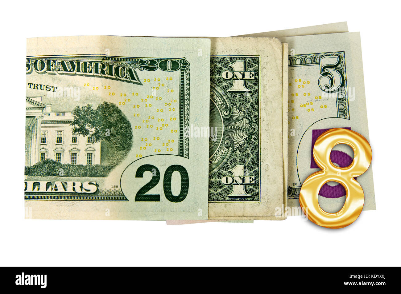 Bis zum Jahr 2018 schließen geschrieben mit Dollars auf weißem Hintergrund Stockfoto